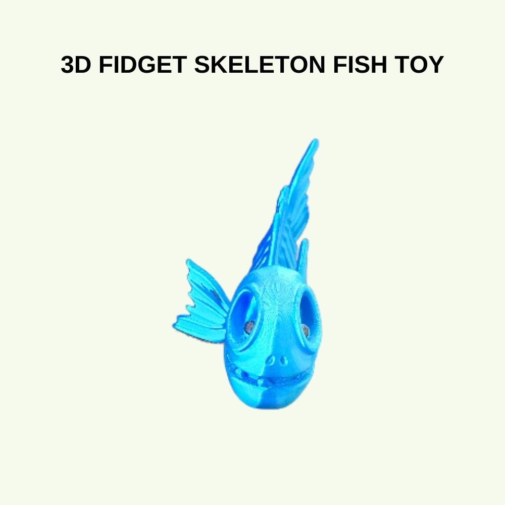 3d Fidget skeleton blue fish toy made in Australia by Chaos 3d Printing.