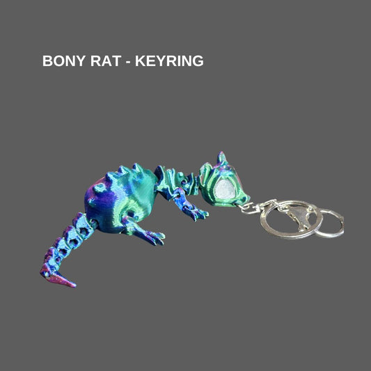 Bony rat 3D printed keyring. Chaos 3D Printing.