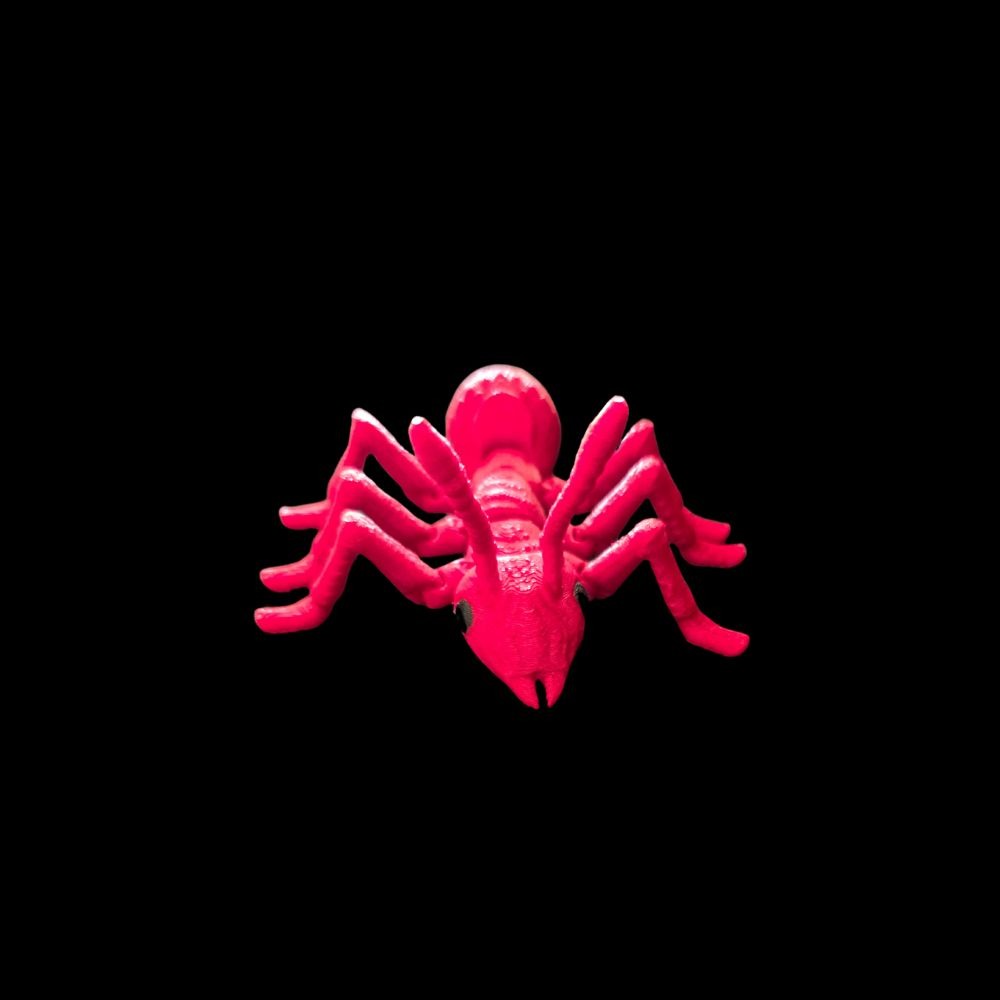 Bright red 3D articulated spider toy. Made in Australia by Chaos 3D Printing.