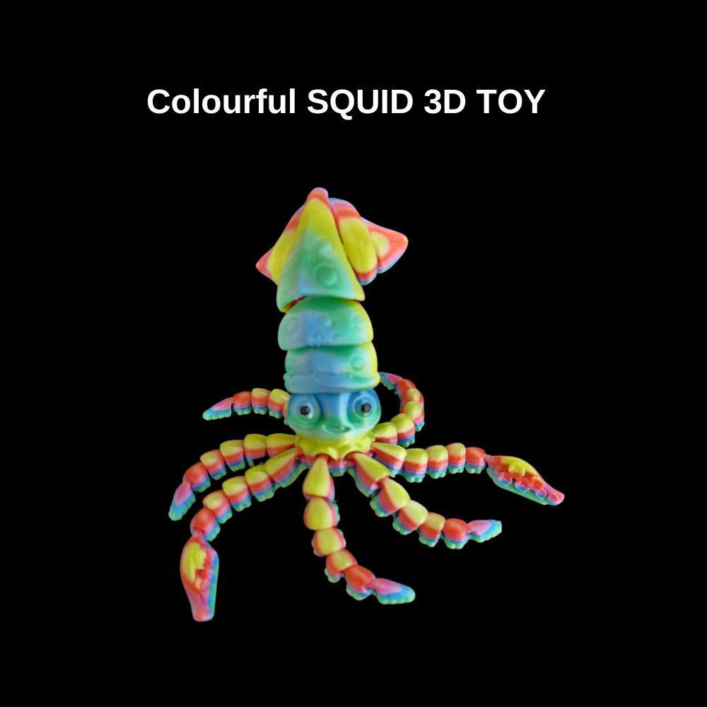 3d printed colourful squid. Made by Chaos 3D Printing in Australia with commercial licence.