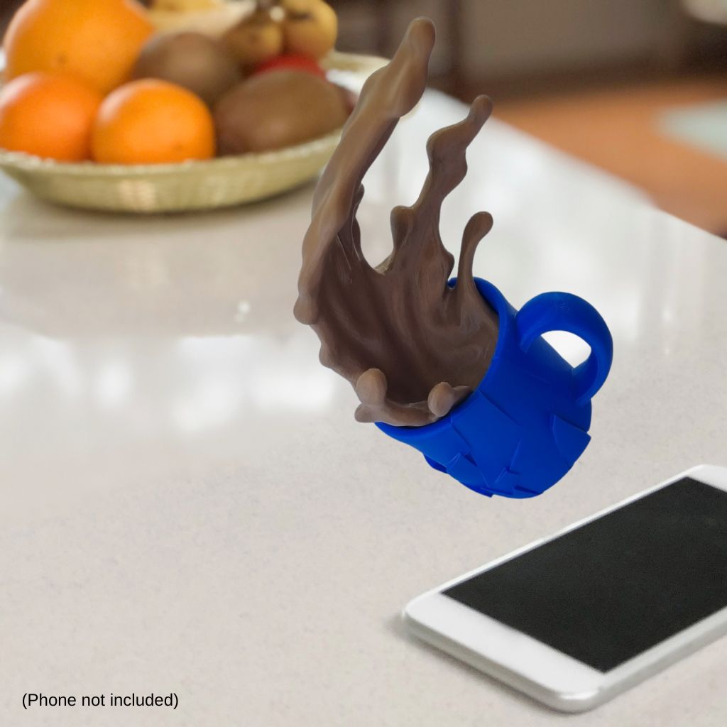 Great surprise gift - a white coffee cup that looks like it has been dropped! Fun gift. Available in orange, white, blue or green cup colours.