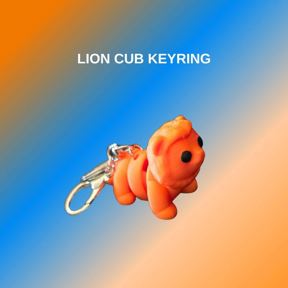 Lion cub keyring made by Chaos 3D Printing. Australian Made and Owned.