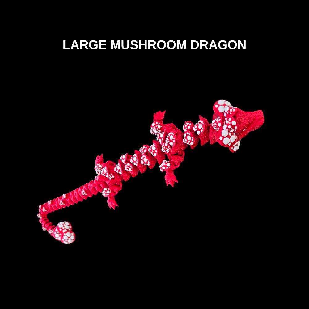 Large 3D printed Mushroom Dragon. Fun articulated 3D Dragon. Made by Chaos 3D Printing