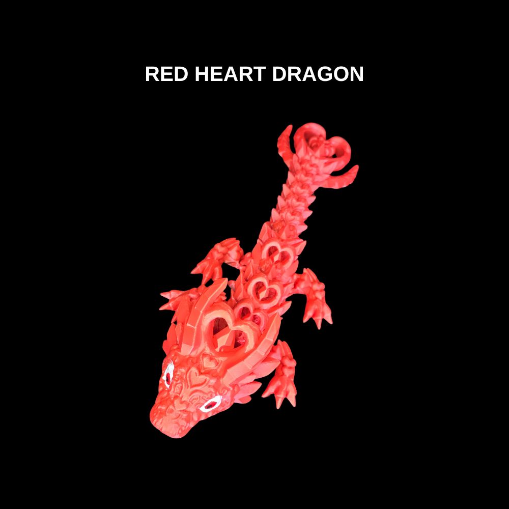 Red Dark Heart 3D printed articulated Dragon by Chaos 3D Printing. Available in 3 sizes.