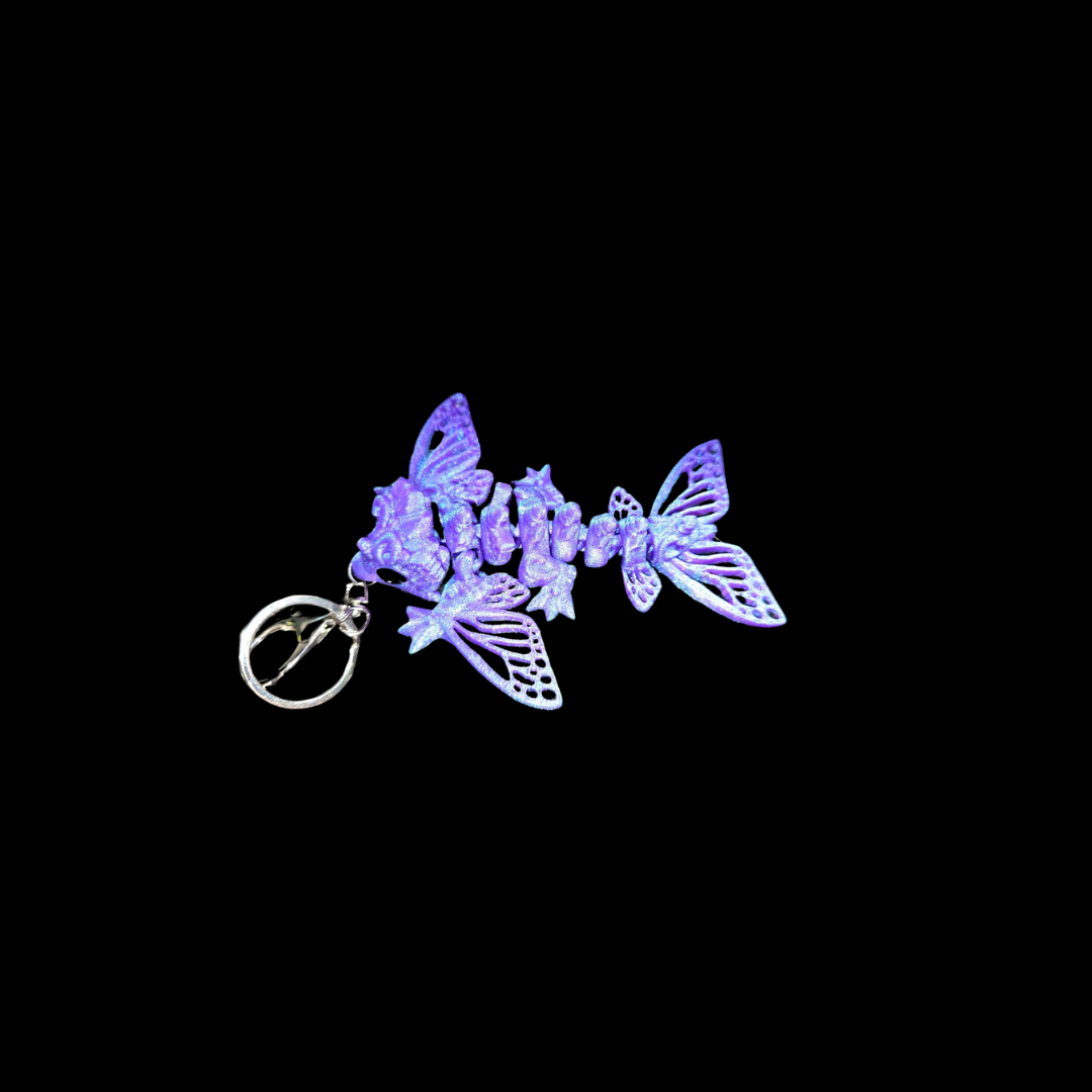 Butterfly wyvern dragon keyring. Chaos 3D Prints popular Dragon gifts. Purple dragon keyring.