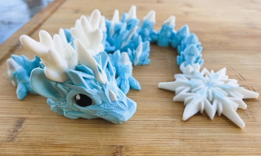 Winter dragon in blue and white. Chaos 3d articulated toy. Great for teenage gifts. 