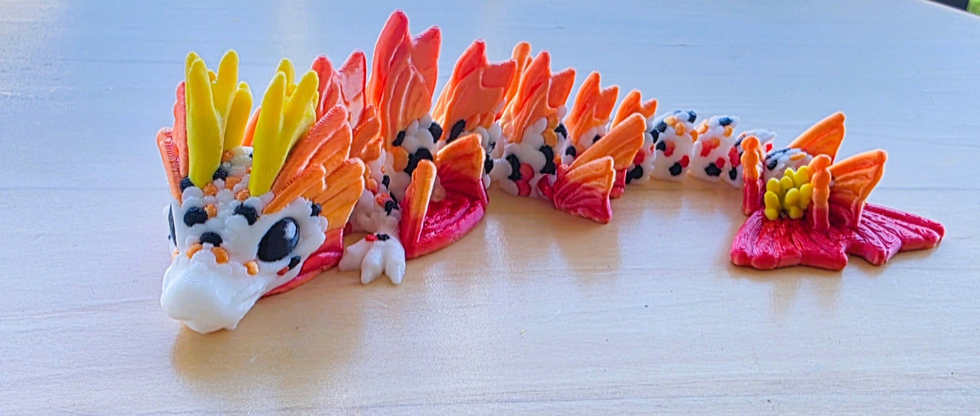 Colorful koi fish dragon 3d printed in Australia by Chaos 3D Printing. 