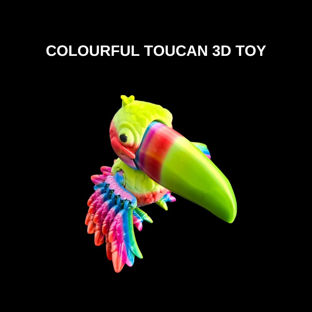Colourful Toucan 3D toy. Printed by Chaos 3D Printing in Australia with commercial licence.