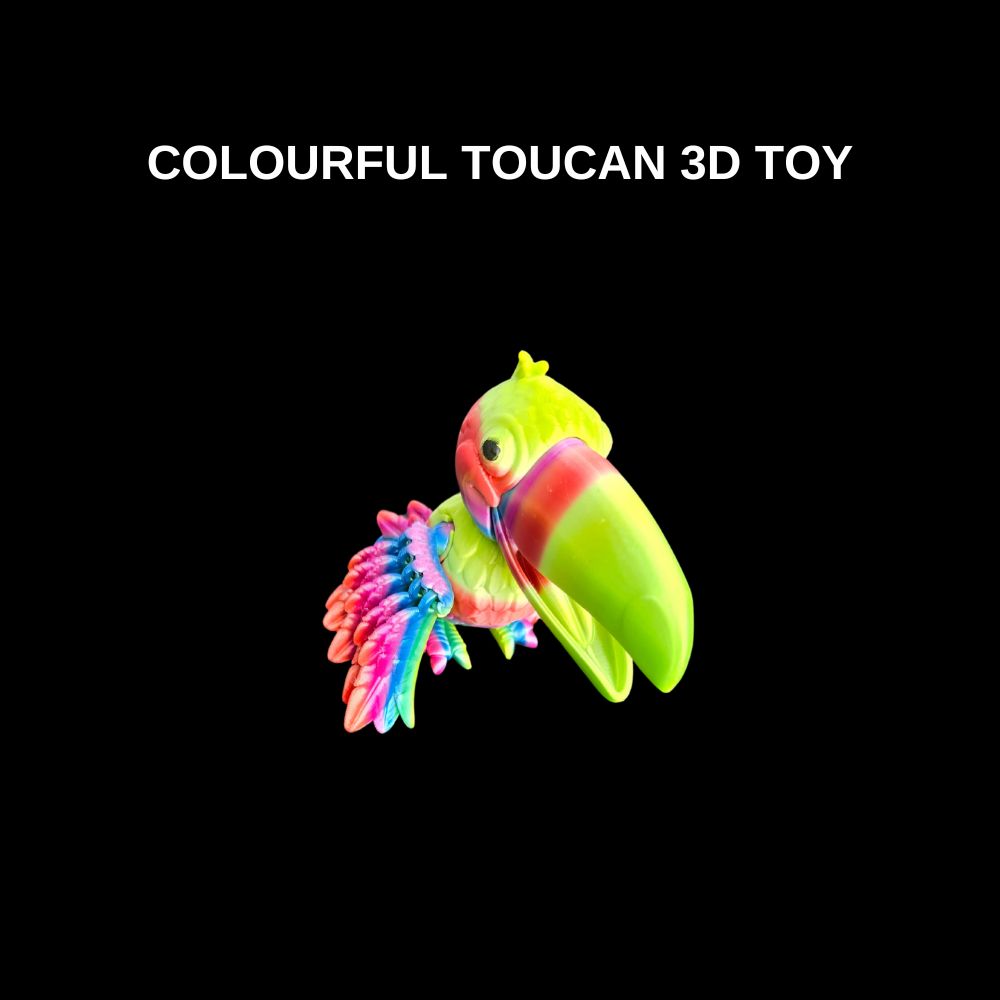 Colourful Toucan 3D toy. Printed by Chaos 3D Printing in Australia with commercial licence.