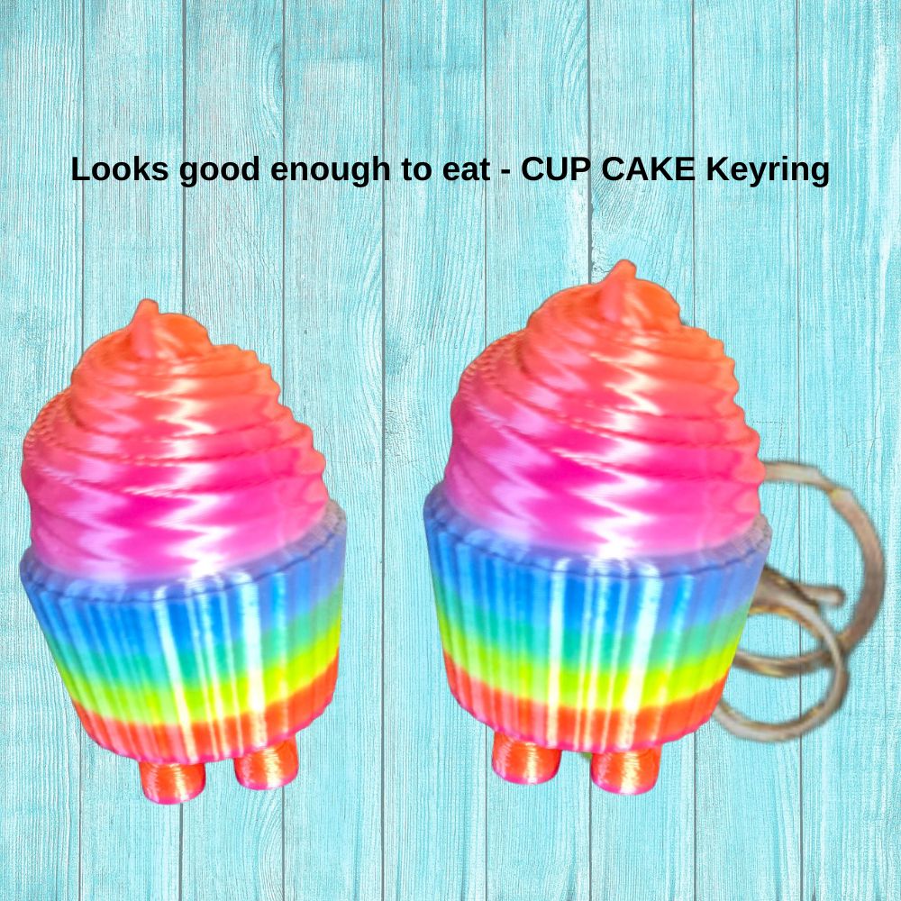 Cup cake keyring or cute cup cake desk ornament. Chaos 3D Printing for all you 3D printing gifts.