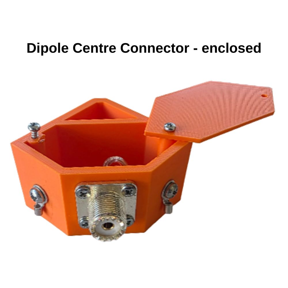 A new design - new enclosed center dipole for ham radio use outdoors or at home. Makes it easier to get through trees. Made in Australia by Chaos 3D Printing.