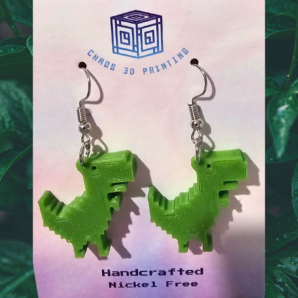 Mini T Rex Dinosaur earrings. New 3D printed earrings. Dinosaur earrings with nickel free hooks