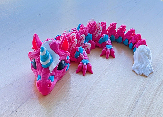 Unicorn Dragon 3D toy for lots of colourful 3d play. Made by Chaos 3D Printing in Queensland.